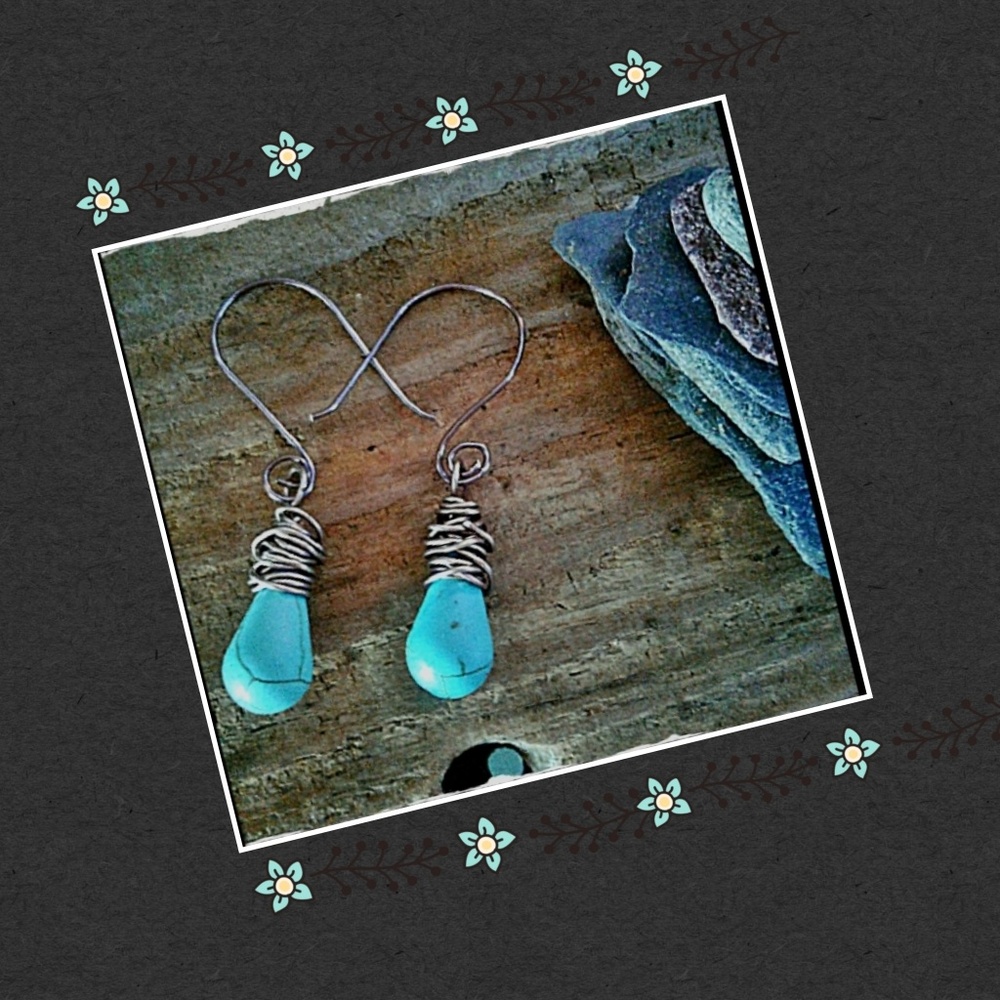 HOWLITE TURQUOISE GEMSTONE WIRE WRAP EARRINGS